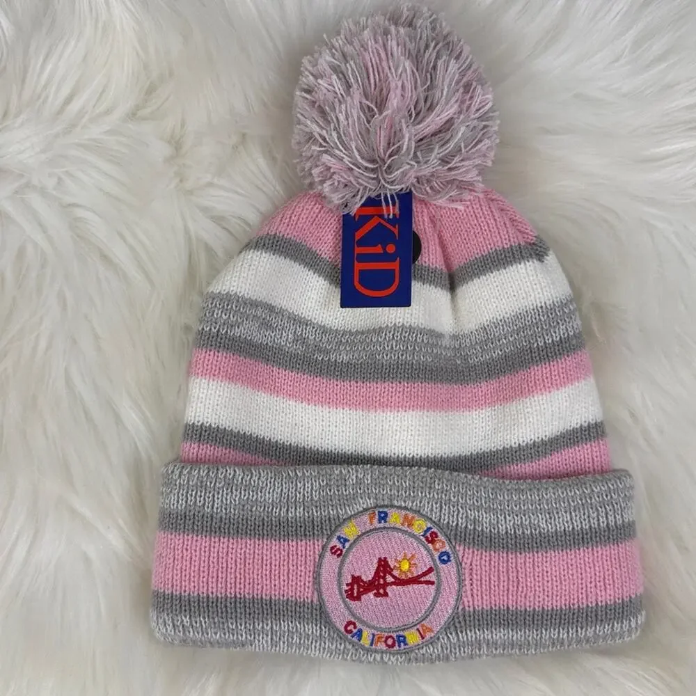 NWT! San Francisco California The Wharf Kids Striped Pom-Pom Beanie